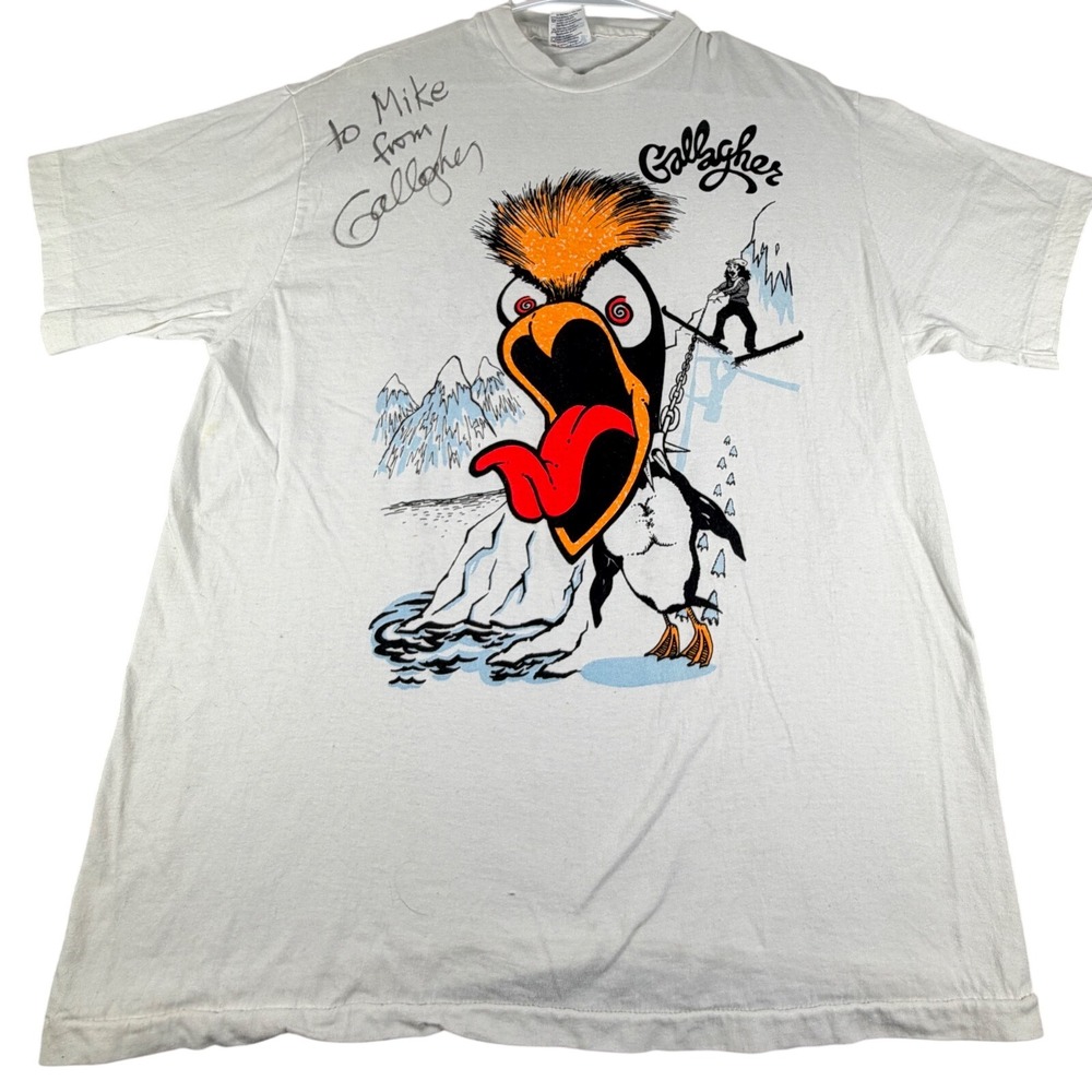 Vintage Gallagher Vicious Malicious Penguin Tour Signed Hanes Beefy T Shirt L